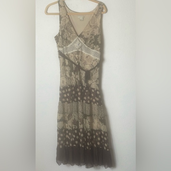 VTG Y2K Womens 16 Gauzy Silk Floral Crochet Long Slip Dress Boho Festival - Picture 1 of 8